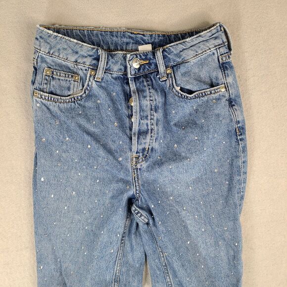 Divided by H&M Jeans Women's Size 2 (24x25.5) Button Fly Bling‎ Rhinestone Blue - Picture 3 of 11